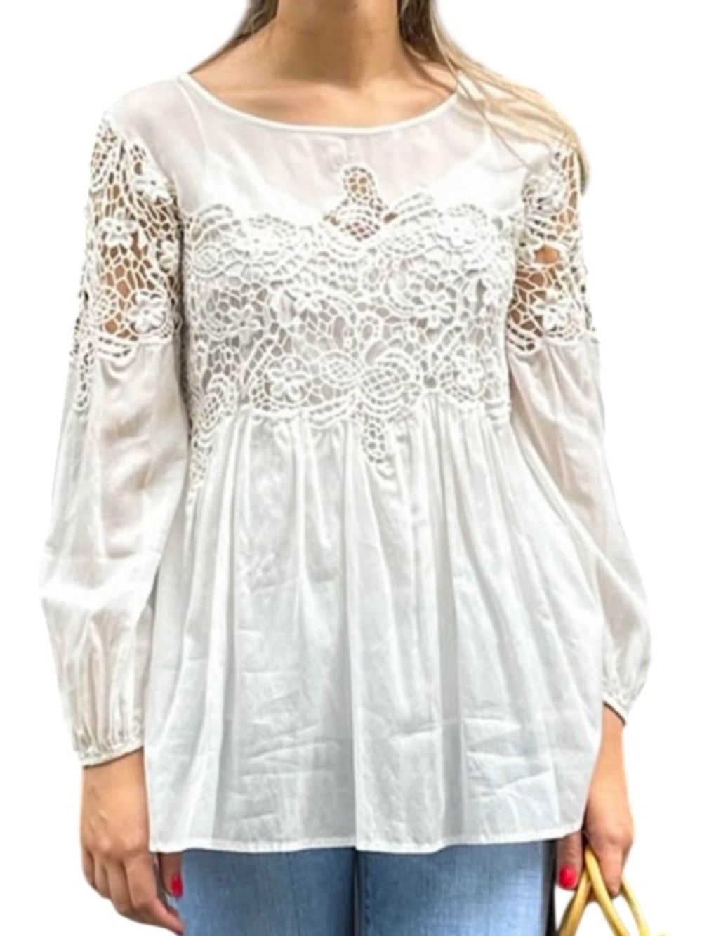 Velvet by Graham & Spencer White Crochet Lace Boho Blouse